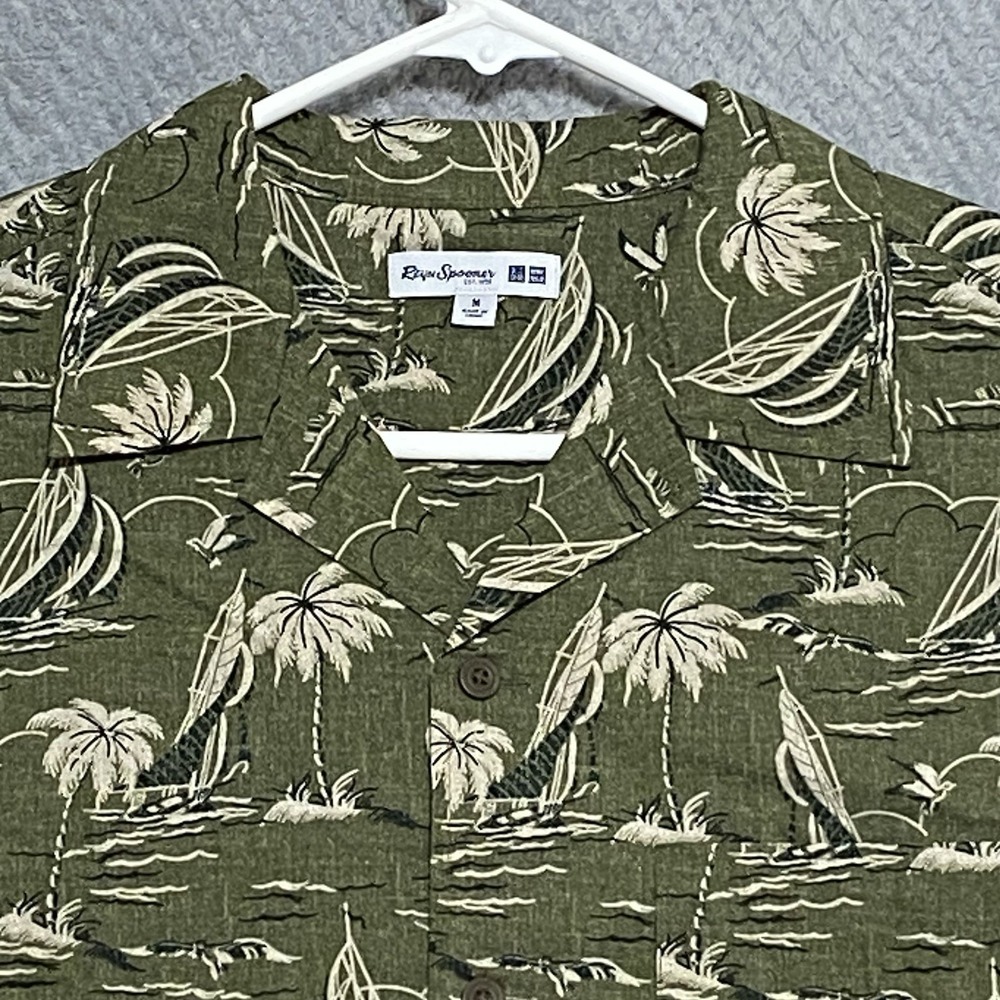 Reyn Spooner Uniqlo Hawaiian Shirt Mens M Medium Green Cotton Short Sleeve
